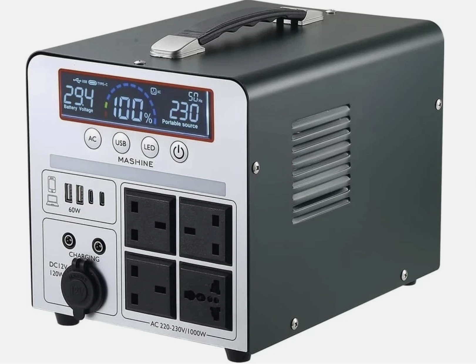 Mashine Power Station 1000W/666Wh, Portable Rechargeable Generator Inverter
