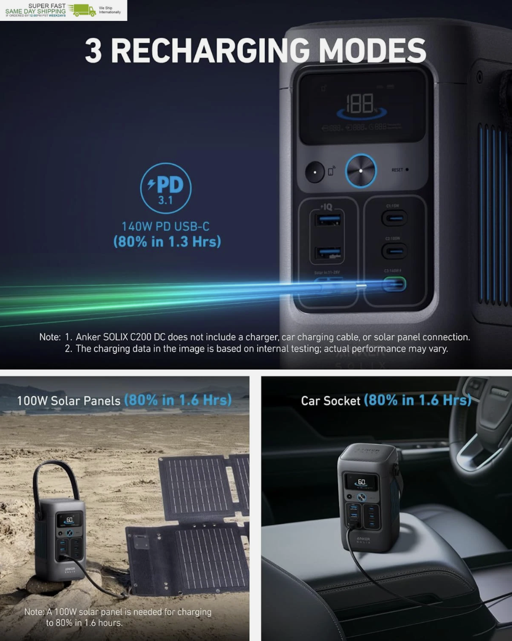 Power Bank Station, 192Wh Portable Power Station, Lifepo4 Battery, 200W Solar - Image 6